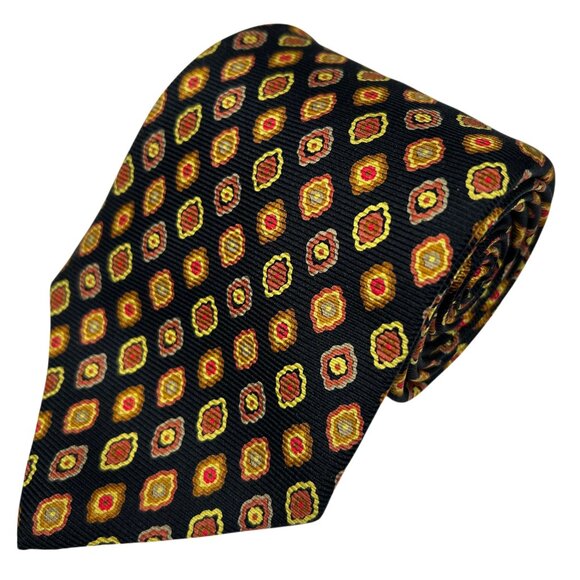 Barcelino Men's Silk Red Black Gold Geometric Made in Germany Necktie Tie - Picture 1 of 6
